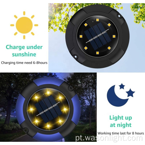 Luzes solares do solo 8 luzes de disco LED Luzes de solar à prova d&#39;água para jardim, gramado, caminhada, passarela, deck, quintal